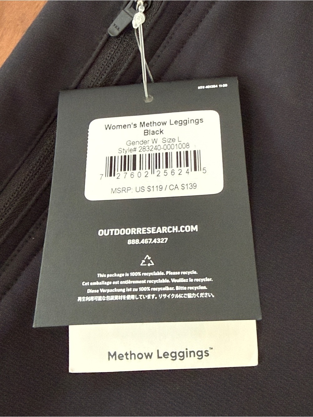 Outdoor Research Methow Leggings Women’s Large NWT Black Technical Activewear